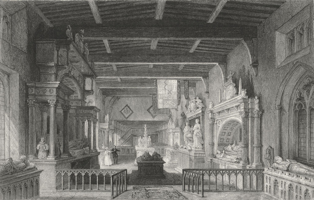 Leics. Bottesford Church, Monuments earl Rutland  1836 old antique print